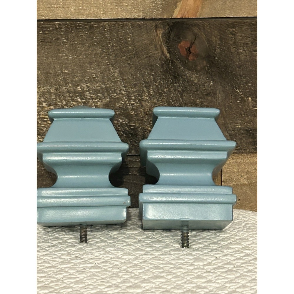 Vintage Lot Of 2 Solid Wood Furniture Bun Feet Blue Banister Curtain